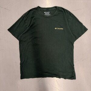 Columbia Mens Large Forest Green Graphic T-Shirt Hiker Mountain Scene Cotton Tee